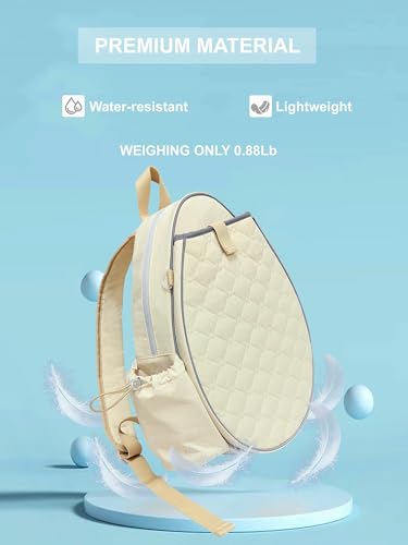 Tennis Backpack for Women and Men, Holds 1-2 Rackets, Lightweight Water-Resistant Tennis Bag for Pickleball and Badminton - color: Cream