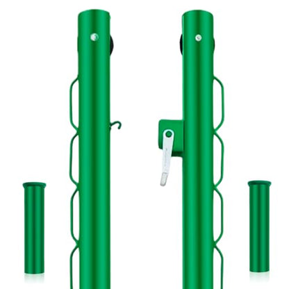 Tennis Posts with Net Crank Outdoor Heavy Duty Professional Green Tennis Permanent Court Kit for Net Quick Fixation System Equipped with a Cable Reel(Round,42 inches)