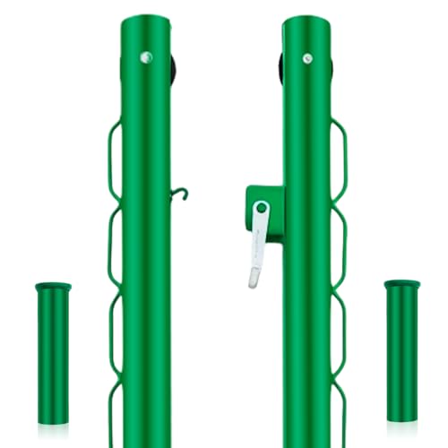 Tennis Posts with Net Crank Outdoor Heavy Duty Professional Green Tennis Permanent Court Kit for Net Quick Fixation System Equipped with a Cable Reel(Round,42 inches)