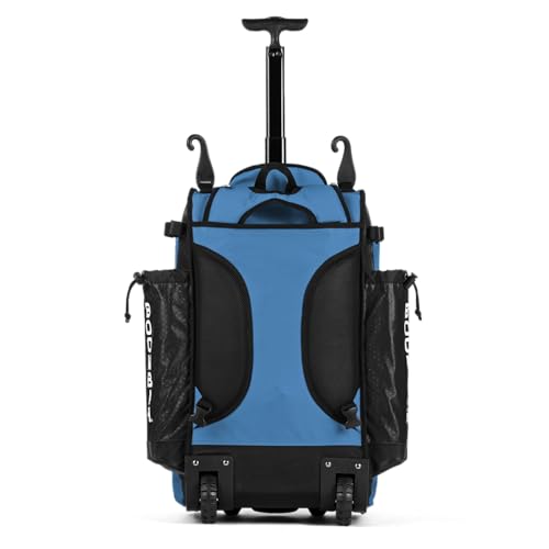 Boombah Catchers Superpack Hybrid Rolling Bat Bag - Multiple Colors - Wheeled & Backpack Version - color: Black/Columbia Blue