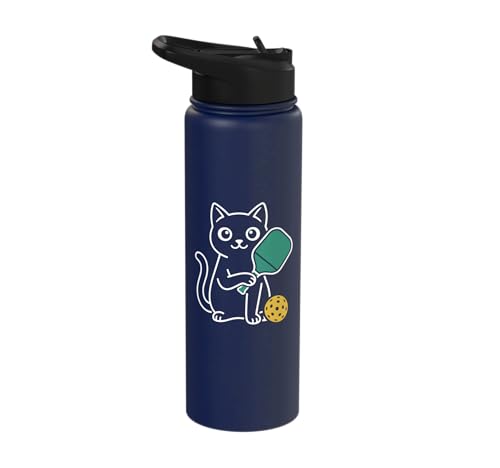 Pickleball Paddle Ball Player Minimal Clean Sports Fan Match Stainless Steel Insulated Water Bottle - color: Navy Blue