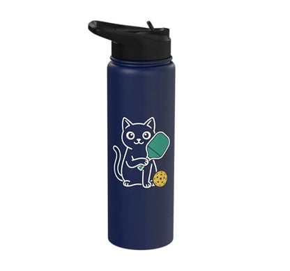 Pickleball Paddle Ball Player Minimal Clean Sports Fan Match Stainless Steel Insulated Water Bottle - color: Navy Blue