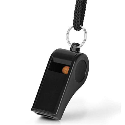 Fya Plastic Whistle with Lanyard, Loud Clear Black Whistles Bulk Great for Coaches, Referees, and Officials - color: 12PCS