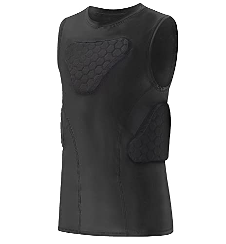 Youth Padded Compression Shirt Rib Protector for Football Protective Gear Baseball Padded Shirt Kid Child Boys - color: Black Vest, size: Small