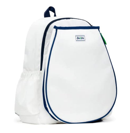 Ame & Lulu Game On Tennis Backpack - Contains Padded & Adjustable Straps - Two Exterior Water Bottle Pockets - color: White/Navy/Green