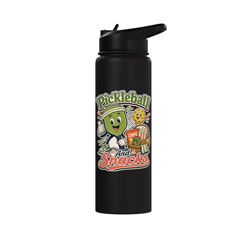 Pickleball Snack Break Court Humor Funny Retro Saying Stainless Steel Insulated Water Bottle - color: Black