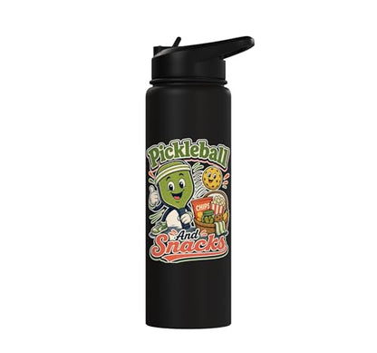 Pickleball Snack Break Court Humor Funny Retro Saying Stainless Steel Insulated Water Bottle - color: Black