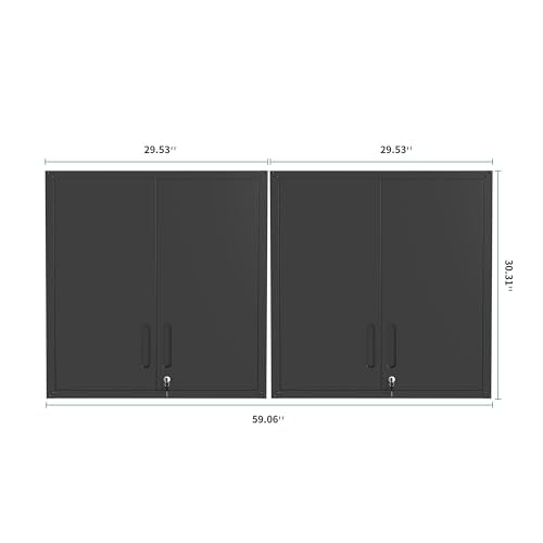 2-Pack Garage Tool Cabinet,Heavy Duty Steel Garage Storage System with Lockable Doors & Adjustable Shelves,Wall Mount Tool Cabinet Set for Workshop Organization,Black