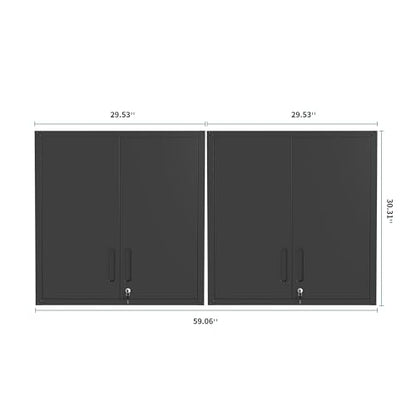 2-Pack Garage Tool Cabinet,Heavy Duty Steel Garage Storage System with Lockable Doors & Adjustable Shelves,Wall Mount Tool Cabinet Set for Workshop Organization,Black