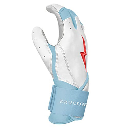 BRUCE BOLT Signature Series Long Cuff Batting Gloves - Pro-Athlete Collection - Adult & Youth Sizes - color: Happ/White, size: YTH Small