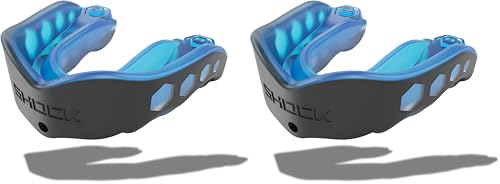 Shock Doctor Mouth Guard Sports,Hockey,Lacrosse,Baseball,Wrestling Moutguard,Gel Max Heavy Duty Protection & Custom Fit,Football Mouth Guard with Strap,Adult & Youth Mouthguard,(Pack of 2) - color: Blue/Black, size: Youth (Pack of 2), style: Non-flavored