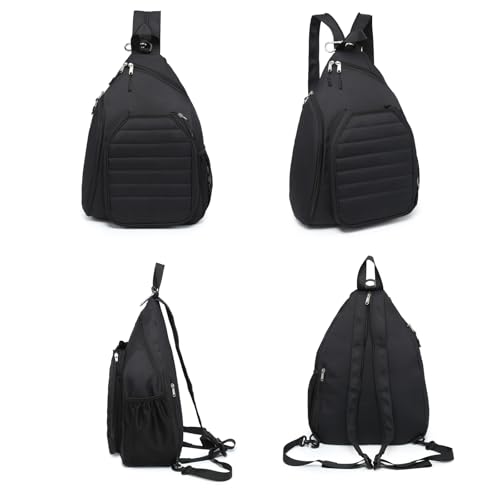 Sling Bag Crossbody Backpack for Pickleball Paddle Tennis Racketball Travel for Men and Women, with Ice Bag 2PS - color: Black