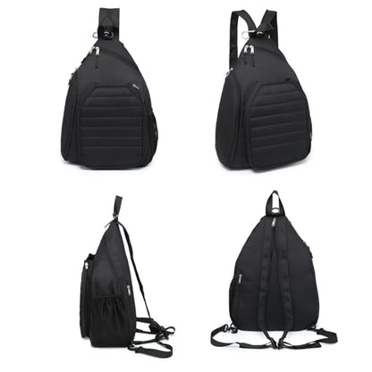 Sling Bag Crossbody Backpack for Pickleball Paddle Tennis Racketball Travel for Men and Women, with Ice Bag 2PS - color: Black