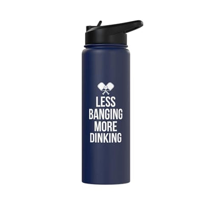 Less Banging More Dinking Pickleball Player Strategy Stainless Steel Insulated Water Bottle - color: Navy Blue