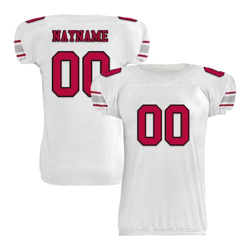Youth Football Practice Jersey, Custom Blank Kids Practice Football Uniform Sportswear for Boys Training Games - color: White Red Sliver