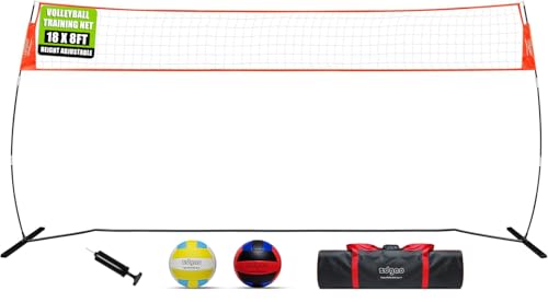 12FT/18FT Portable Volleyball Training Net for Hitting or Serving Drills, Outdoor & Indoor Freestanding Practice Net With Height Adjustable, Carry Bag - style: 18ft pop up volleyball net