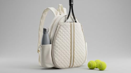 Tennis Bags for Women - Ideal Mothers Day Gifts, Quilted Tennis Sling Crossbody Backpack with Fence Hook, Water Resistant Tennis Racket Bag for Pickleball, Badminton, Beige