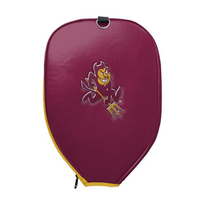 Officially Licensed Collegiate Pickleball Paddle Cover - Lightweight PU Leather Material - Durable Foam Interior Protection with Zippered Closure - Fits Most Paddles on the Market - color: Arizona State