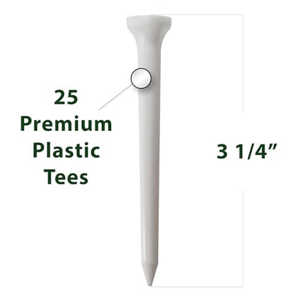 Golf Tees – 3 1/4" Tall – 25 White Golf Tees - Made from Durable Plastic - Golf Accessories for Men and Women - Made in The USA