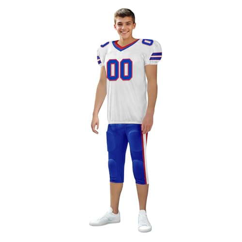 Youth Football Practice Jersey, Custom Blank Kids Practice Football Uniform Sportswear for Boys Training Games - color: Royal Blue Red White