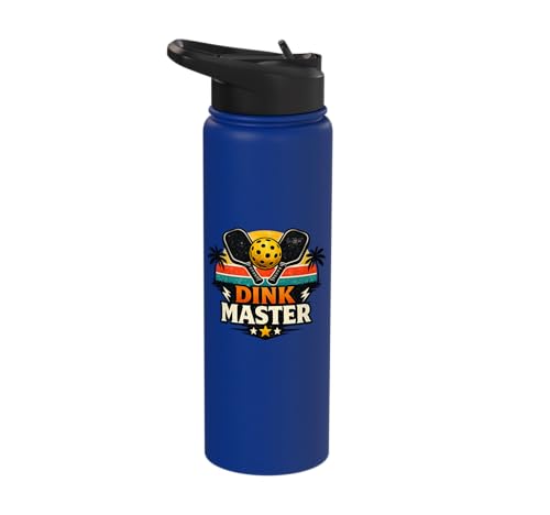 Dink Master Funny Pickleball Player Paddle Sports Stainless Steel Insulated Water Bottle - color: Royal Blue