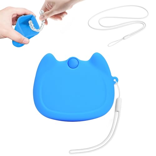 Silicone Retainer Case with Lanyard, WINDSIUUU Portable Cute Travel Retainer Holder Braces Aligner Case with Vent Holes Aligner Retainer Cases for Girls Women Kids Travel Denture Night Guard Container - color: Skyblue