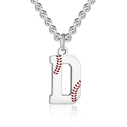 AIAINAGI Baseball Initial A-Z Letter Necklace - Men's Baseball Charm Pendant in Stainless Steel Silver Chain, 22inch Personalized Gift - style: D Letter