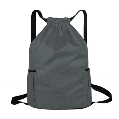 Unisex Drawstring Basketball Backpack with Side Pockets, Waterproof Lightweight & Durable Sack Bag for Sports & Gym - color: Grey