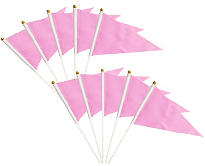 50 Pack Pink Pennant Small Mini Flags On Sticks,Hand Held Solid Pink Pennant DIY Graffiti Flag,Party Events Celebration,School,Grand Opening,Kids Birthday,Sports Clubs,Flower Pot - color: Pink