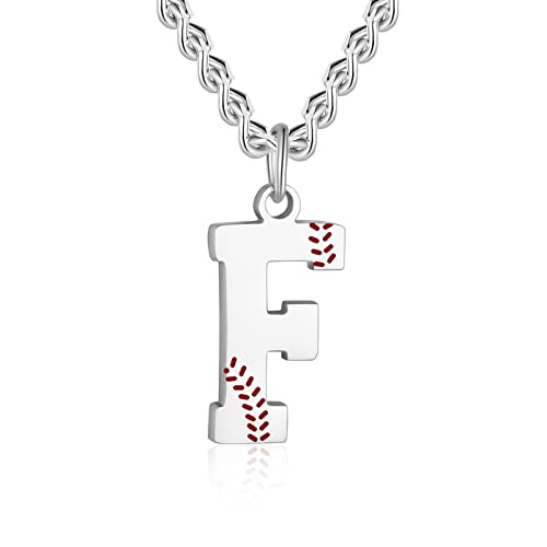 AIAINAGI Baseball Initial A-Z Letter Necklace - Men's Baseball Charm Pendant in Stainless Steel Silver Chain, 22inch Personalized Gift - style: F Letter