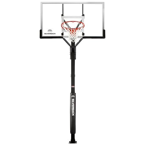 Silverback Height Adjustable In-Ground Basketball Hoop with Tempered Glass Backboard, Pro-Style Breakaway Rim & Backboard Pad