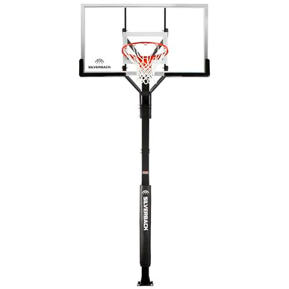 Silverback Height Adjustable In-Ground Basketball Hoop with Tempered Glass Backboard, Pro-Style Breakaway Rim & Backboard Pad