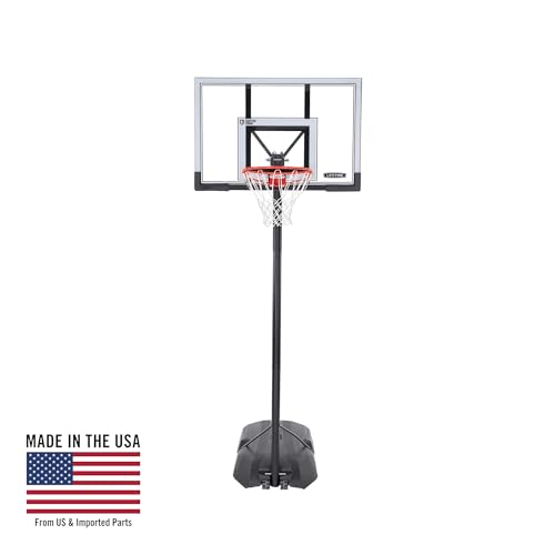 Lifetime Portable Basketball Hoop, 50 Inch Shatterproof Fusion Backboard, Adjustable Height 8-10 Ft, Broomstick Adjust, Base with Wheels, Slam-It Rim