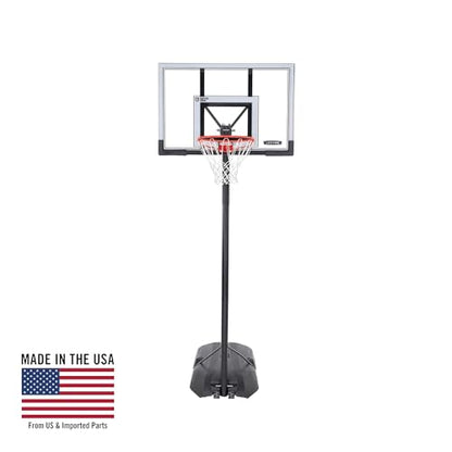 Lifetime Portable Basketball Hoop, 50 Inch Shatterproof Fusion Backboard, Adjustable Height 8-10 Ft, Broomstick Adjust, Base with Wheels, Slam-It Rim