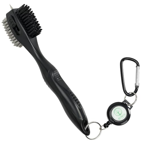 Mile High Life Golf Club Brush, Club Groove Cleaner with 2 Ft Retractable Extension Cord and Aluminum Carabiner, Golf Bag Accessories for Men and Women - color: Pro Head-black