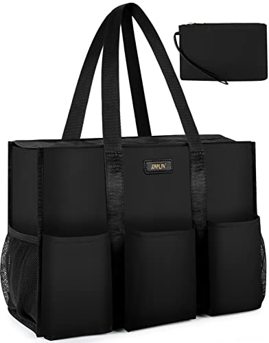IBFUN Utility Tote Bag with 24 Pockets, Large Teacher Tote for Women with Laptop Compartment, Travel Tote Bag with Zip Top - color: A1-m-black, size: Medium