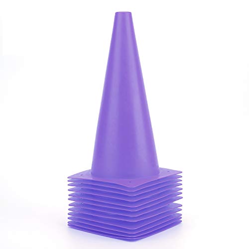 12 Inch Traffic Training Cones, Plastic Safety Parking Cones, Agility Field Marker Cones for Soccer Basketball Football Drills Training, Outdoor Sport Activity & Festive Events - 6 Colors - color: Purple, Set of 12