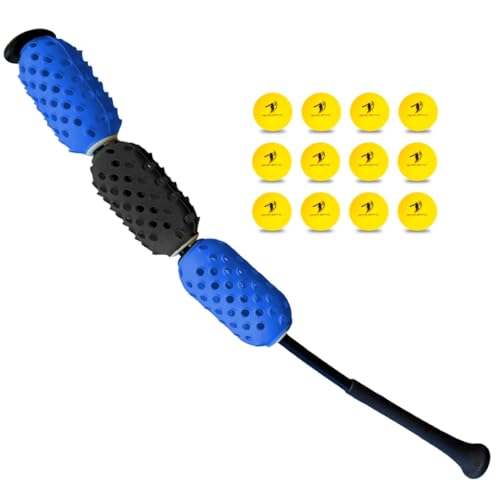 Baseball & Softball Swing Trainer and 12 Durable Foam Balls, Boost Your Bat Speed by Up to 20+ MPH, Unlock Swing Speed Increases. Great Gift for Baseball and Softball - color: Black/Blue, size: Aero Bat Pro+12 Soft Training Balls