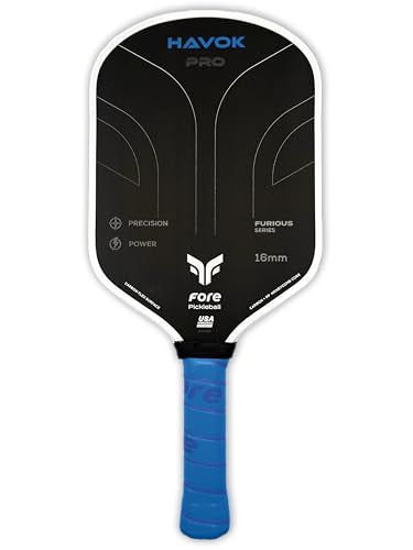 Havok Pro Pickleball Paddle: Carbon Fiber Surface for Enhanced Power, Precision and Maximum Spin - Large Sweet Spot and USAPA Approved - color: Blue