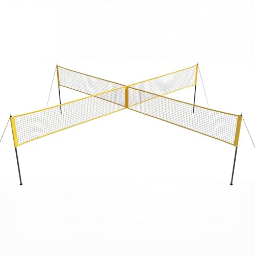 14FT Portable 4 Square Volleyball Game Set – Adjustable Height Net, Durable Frame & Full Accessories for Backyard/Beach/Lawn, Family Volleyball Equipment, Yellow