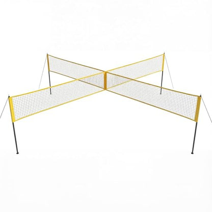 14FT Portable 4 Square Volleyball Game Set – Adjustable Height Net, Durable Frame & Full Accessories for Backyard/Beach/Lawn, Family Volleyball Equipment, Yellow