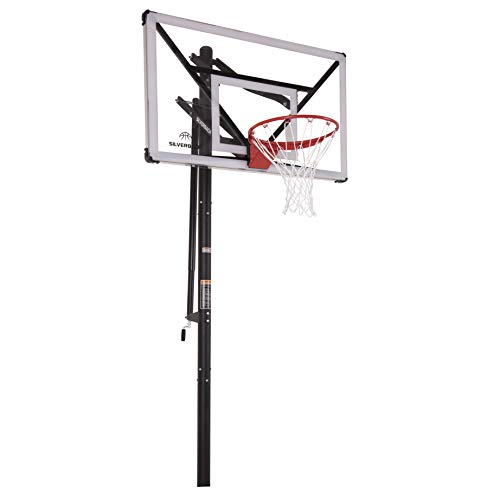Silverback Height Adjustable In-Ground Basketball Hoop with Tempered Glass Backboard, Pro-Style Breakaway Rim, Pole and Backboard Pad