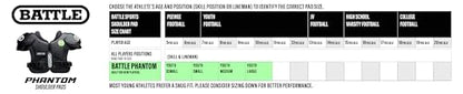 Battle Sports Phantom Football Shoulder Pads, Youth Size, Lightweight Design with Impact Protection - size: Youth Medium