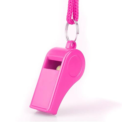 Loud Sports Whistle with Lanyard – High-Pitched Pink Plastic Whistles for Coaches, Outdoor Safety, Dog Training, Party Favors