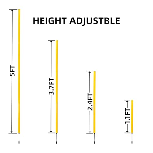 6 Pcs 5FT Adjustable Agility Training Poles for Soccer,Basketball,Football,Dog,Horse Training-Speed and Agility Training Equipment Sports Training Sticks with Stainless Steel Ground Nails - color: Yellow
