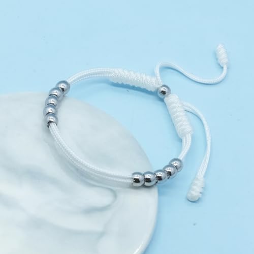 Golf Score Counter Bracelet, 10 Stainless Steel Beads, 2mm Cord Adjustable Golf Stroke Tracking Baseball Swimming Sport Golf Gift for Men and Women - style: White