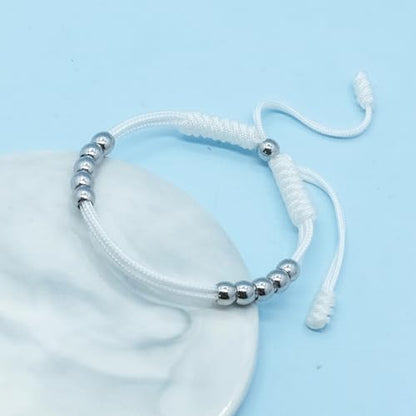 Golf Score Counter Bracelet, 10 Stainless Steel Beads, 2mm Cord Adjustable Golf Stroke Tracking Baseball Swimming Sport Golf Gift for Men and Women - style: White
