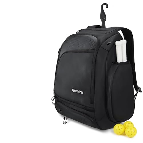 Pickleball Bag-50L Large Capacity, Padel Backpack with Shoe Compartment ＆ Retractable Cup Pockets, Fits 4-10 Paddles, Versatile, Black