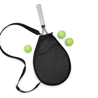 Leatherology Convertible Tennis Sling Tote – Premium Leather or Canvas Racket Bag with Expandable Design, Adjustable Strap, and Interior Pockets for Two Tennis Rackets - color: Black Onyx