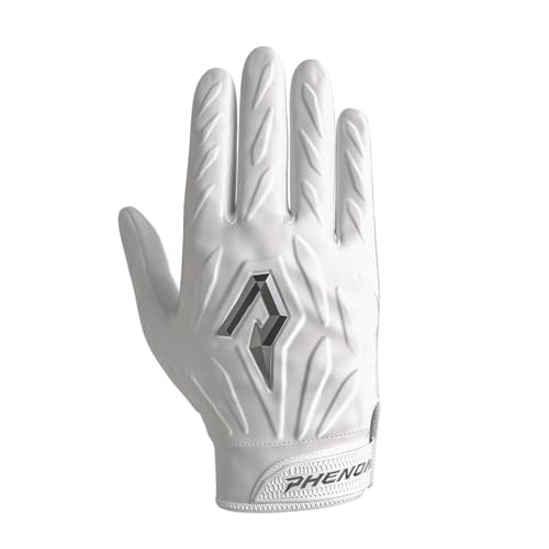 Phenom Elite Quantum Fierce Padded Football Gloves – Team Color | Lightweight, Protective Receiver Gloves for Kids - color: White, size: Youth Medium